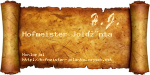 Hofmeister Jolánta névjegykártya